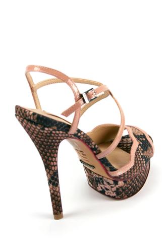 Sandalo Tessuto Pitone Stampato Nabuk Rosa Antico