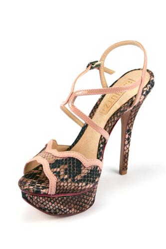 Sandalo Tessuto Pitone Stampato Nabuk Rosa Antico