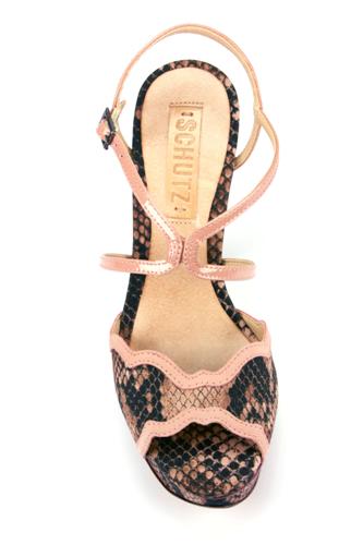 Sandalo Tessuto Pitone Stampato Nabuk Rosa Antico