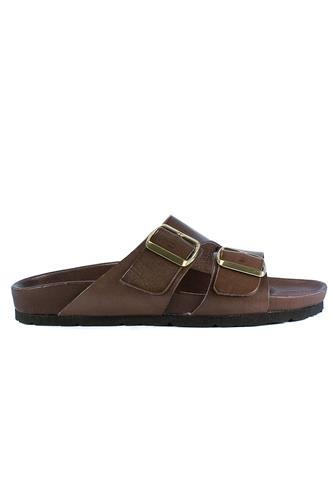 Fusbet Sandal Brown Leather Double Buckle, LATIKA