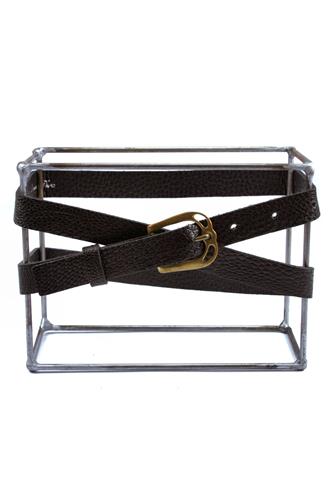 SCUNZANI IVOBelts Ostrich Black Leather Gold Buckle